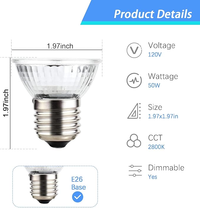50W UVA Bulbs, 6-Pack Light Turtle Heat Lamp for Reptiles and Amphibian Tanks, Terrariums and Cages, Fit E26 Heat Reptile Lamp,Works with Various Lamp Fixtures