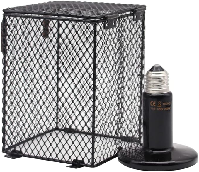 Reptile Lampshade Heating Lamp Shade 100W Ceramic Lamp & Cubiod Heater Guard Anti Scald for Lizards Spider and Amphibians Tortoises Gecko