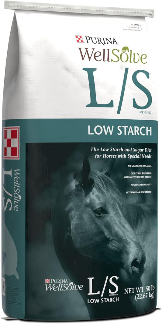 Purina Wellsolve Low Starch Horse Feed, Low Starch and Low Sugar Diet, Pellets 50lb Bag