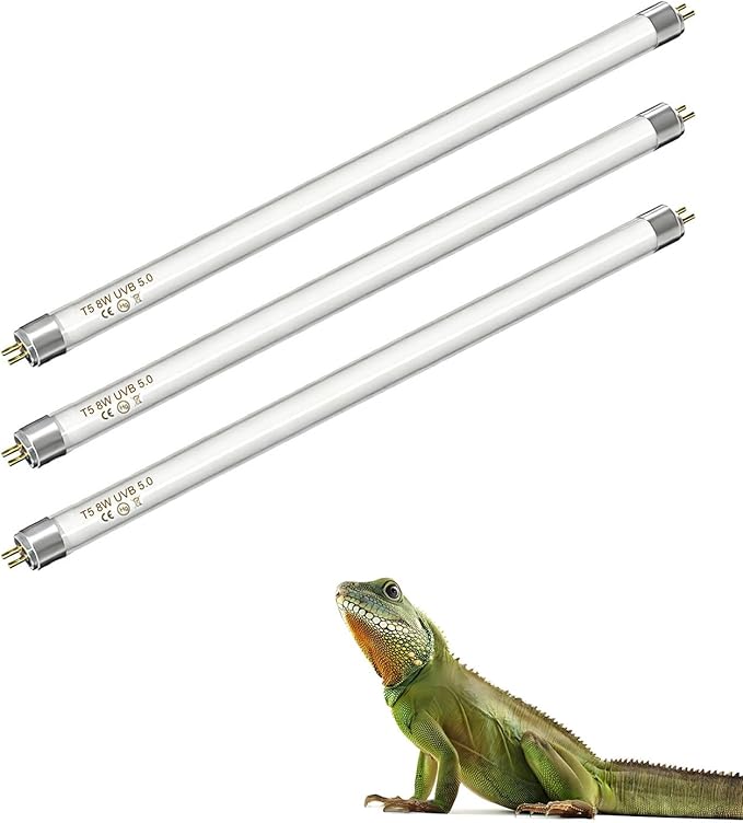 3 Pack T5 HO 5.0 UVB Reptile Light Bulb 8W 12 Inch, UVA UVB Fluorescent Lamp Tube, Simulate Natural Sunlight for Bearded Dragon, Chameleon, Turtle, Tortoise, Lizard, Reptiles & Amphibians