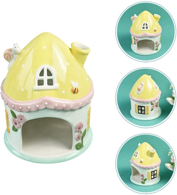DECHOUS Hamster Mushroom Hideout,Ceramic Castle House Hamster Hide Ceramic Rat Hiding Cabin Houses Cabin Cages for Dwarf Mice Gerbils Small Pet