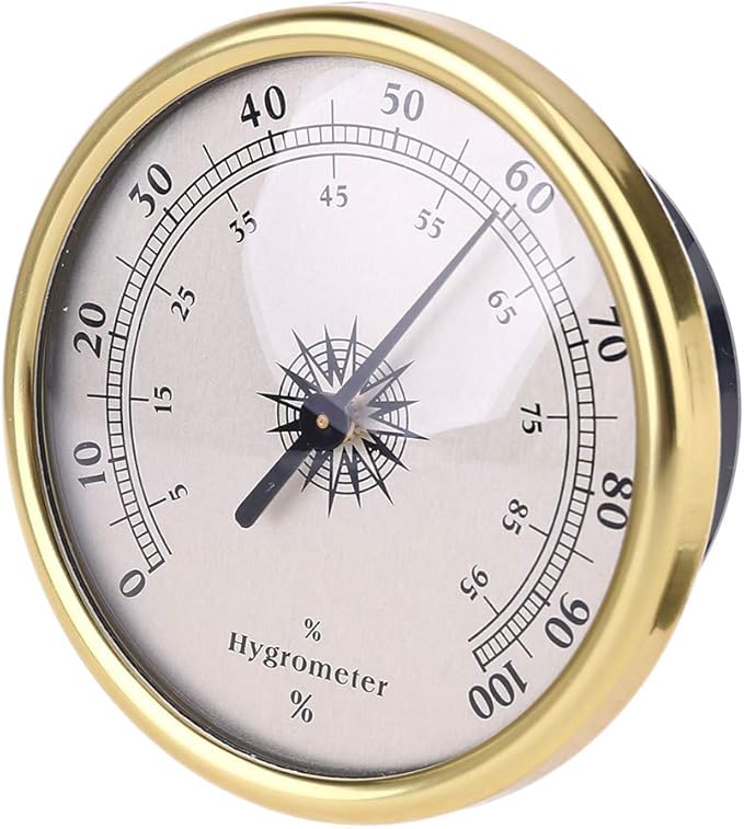 7.2cm Gold Rings Surface Hygrometer, Analog Humidity & Temperature Gauge, No Battery Needed, Elastic Mounting Rings, for Guitar Cases, Incubators, Greenhouses