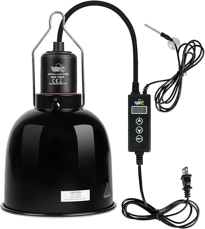 LUCKY HERP Reptile Light Fixture with Dimming Thermostat & Timer, Aluminum 5.5inch Deep Dome Reptile Lamp Fixture, Heat Lamp Fixture for Reptile Bulb Basking Heat Bulb, Max 100W