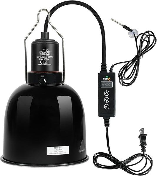 LUCKY HERP Reptile Light Fixture with Dimming Thermostat & Timer, Aluminum 5.5inch Deep Dome Reptile Lamp Fixture, Heat Lamp Fixture for Reptile Bulb Basking Heat Bulb, Max 100W