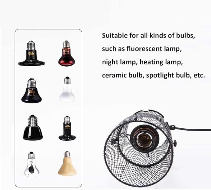 Reptile Heat Lamp Holder with Anti-hot Bracket, Pet Heat Lamp Lampshade Holder Heating Light Bulbs Holder Heating Lamp Shade with Switch for Pet Amphibian Snake Lizard Turtle Birds Chick，US Plug