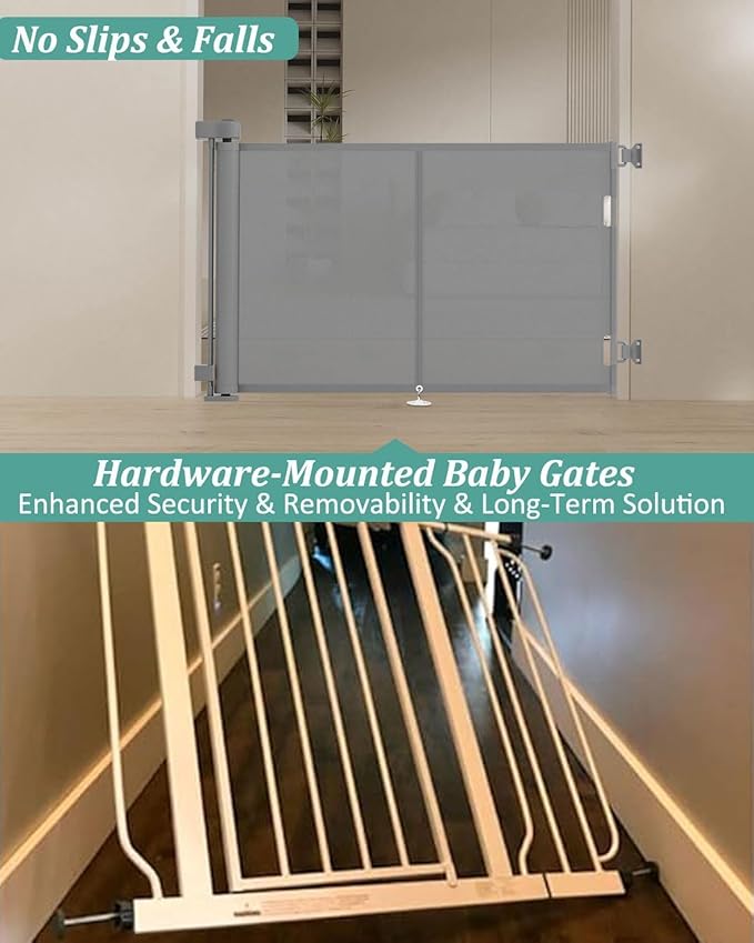 Miumoon 50 inch Retractable Baby Gates 42 inch Tall, Retractable Gate with Reinforced Strip Design to Prevent Crawling Through, Retractable Dog Gate for Stairs, Doorways, Hallways