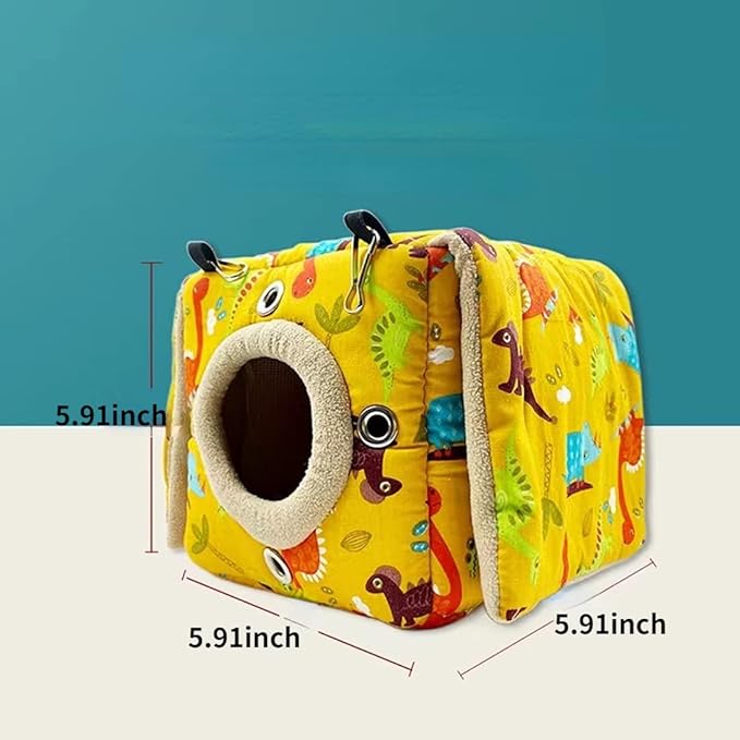 Large Winter Warm Bird Nest House, Bird Bed for Cage, Parrot Nest Snuggle Shed Hut for Four Seasons, Easy to Install for Quaker Lovebirds (Yellow,Small)