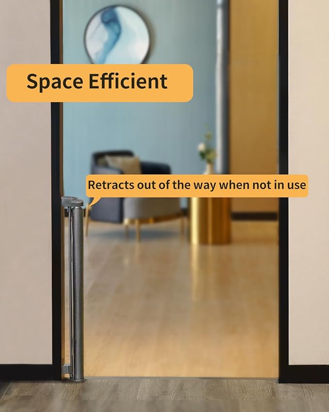 AOURMKOOP Retractable Baby Gate,Mesh Baby Gate or Mesh Dog Gate,33" Tall,Extends up to 55" Wide,Child Safety Gate for Doorways, Stairs, Hallways, Indoor/Outdoor（Grey,33"x55"