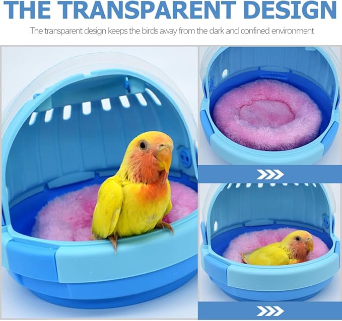 Portable Bird Carrier Cage for Parakeet and Small Parrots, Handheld Travel Cage with Design and Warm Plush Nest, Lightweight Pet Parrot Travel Carrier for Outdoor Use