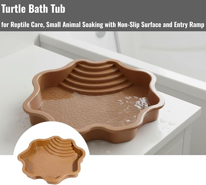 Reptile Bathing Tub with Non-Slip Surface and Entry Ramp for Easy Small Animal Soaking Container