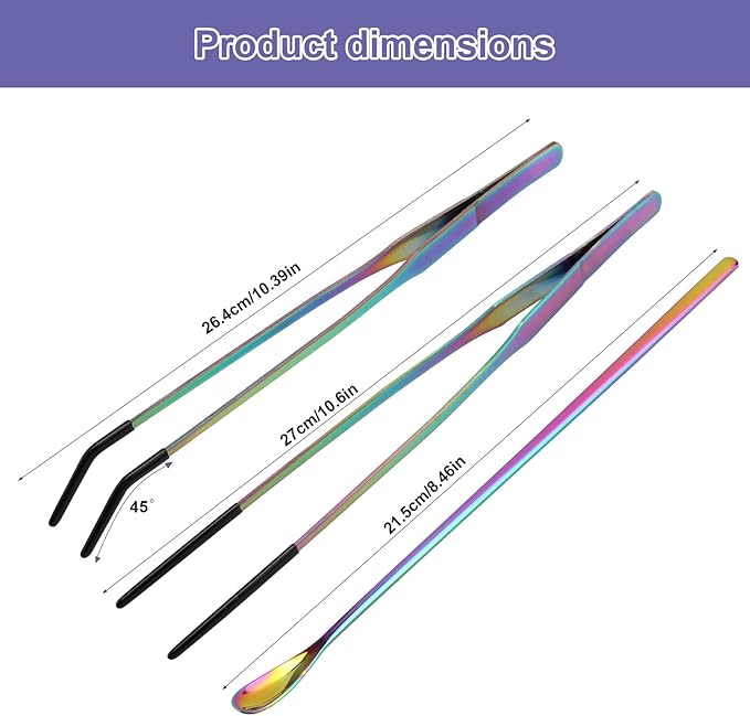 6PCS Stainless Steel Reptile Feeding Tongs and Spoons Set, 10.6" Long Tweezers with Rubber Tips & 10.2" Feeding Scoops for Bearded Dragon Tank Accessories, Snake Enclosure, Gecko, Terrarium Supplies