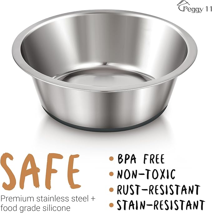 PEGGY11 Deep Stainless Steel Anti-Slip Dog Bowls - 2-Pack, 16 Cups