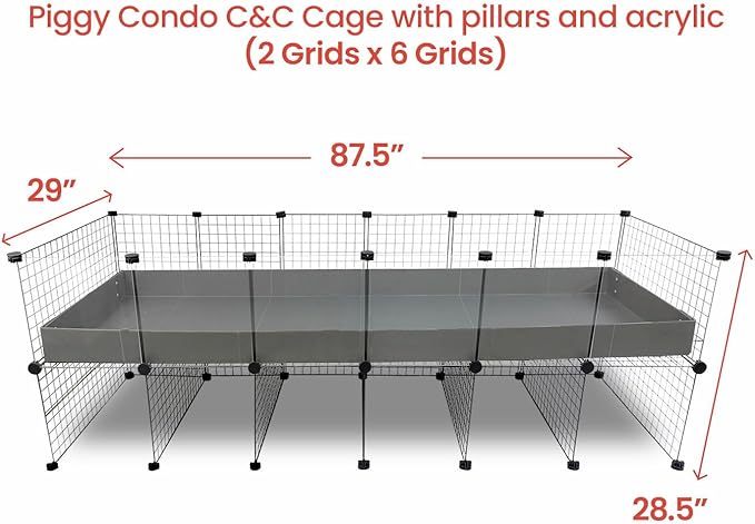 GuineaDad Piggy Condo – Premium C&C Cage with Pillars for Guinea Pigs & Small Animals with Coroplast Base | Acrylic and C&C Grids for Small Pets (Acrylic, XXL (29" x 87.5" x 28.5"))
