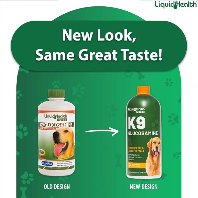 LIQUIDHEALTH Pets K9 Liquid Glucosamine for Dogs, Puppies, Senior Canines with Chondroitin, MSM, Hyaluronic Acid - Dog Vitamins for Hip Joint Health, Dog Joint Oil, Joint Juice - Made in USA (3 Pack)