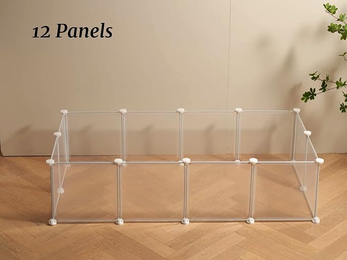 LURIVA Transparent Clear Small Animal Playpen, Guinea Pig Cages, Puppy Dog Playpen, Pet Playpen, Rabbit Bunny Indoor Fence Pen Enclosure, White Clear Plastic Playpen,12X12 Inch, 12Panels