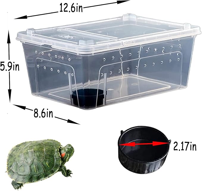 Hamiledyi 2PCS Reptile Feeding Box Snake Breeding Box Transparent Animal Habitat Cage Portable Plastic Turtle Transport Container for Bearded Dragon Lizard Spider Frog Scorpion Gecko 12.6 x 8.6 x 5.9