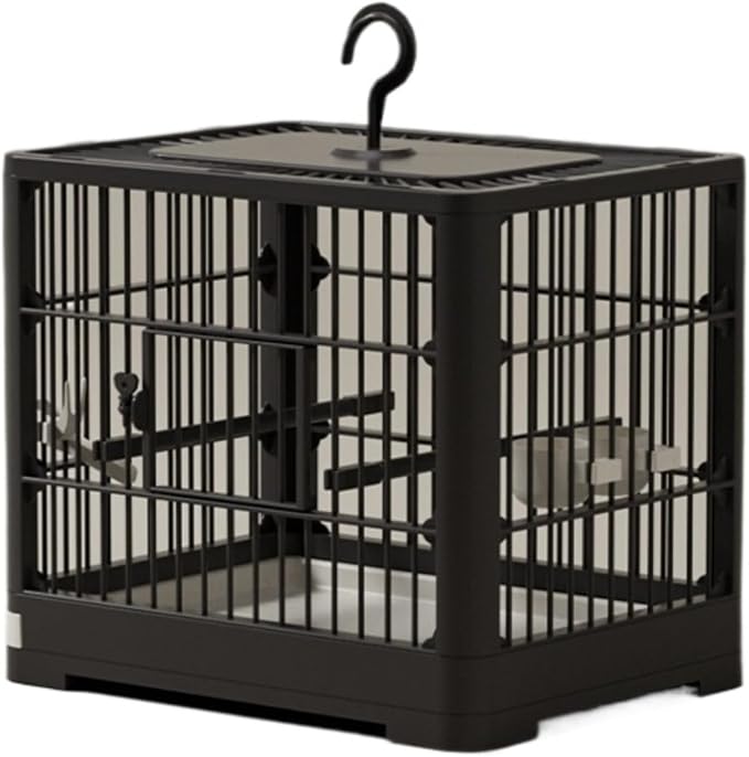 Bird Carrier Cage Travel Detachable Tray Hook Handle Transport Bird House for Outdoor(Black)