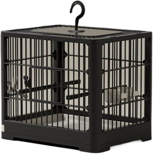 Bird Carrier Cage Travel Detachable Tray Hook Handle Transport Bird House for Outdoor(Black)