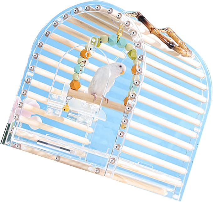 Parrot Travel Cage Transparent Bird Acrylic Carry for Parrot Lovebirds Portable Nest with Ladder & Tray for Outdoor Acrylic Ventilated for Travel