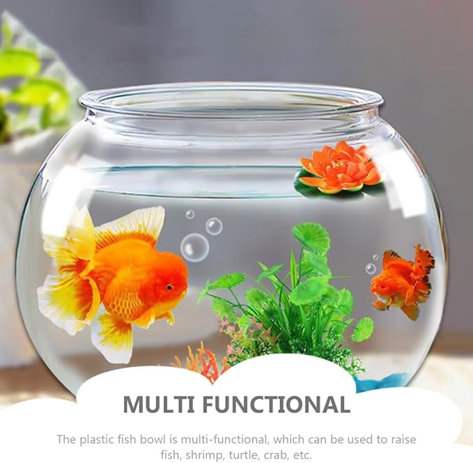 Happyyami Spherical Plastic Fish Tank 3 Gallon Clear Fish Bowl for Goldfish Shrimp Turtle with DIY Miniature Water Garden and Home Office Decor