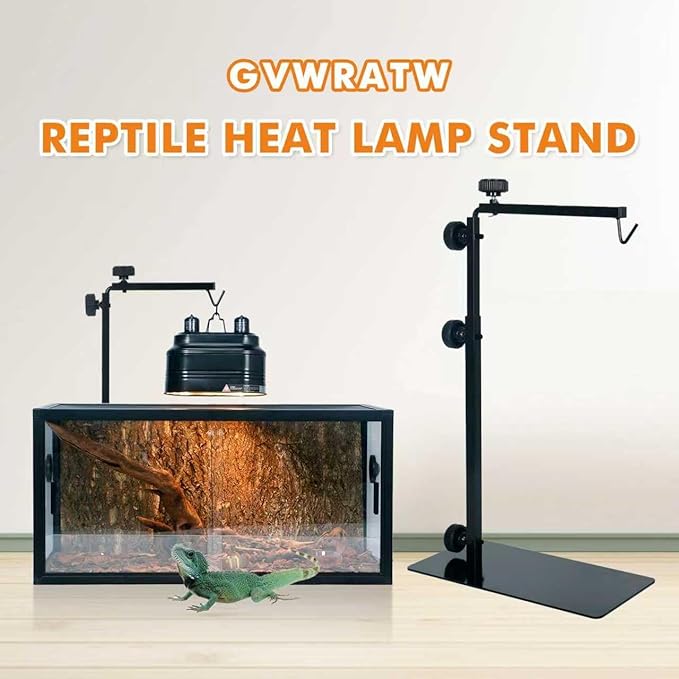 Reptile Lamp Stand, Adjustable 15.5-35 Inch Floor Light Holder for Heat Lamp & Dome, Metal Bracket for Terrarium Lighting & Heating.