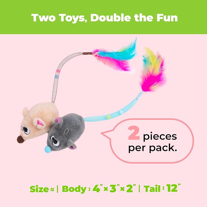 Catify Interactive Cat Toy - Squeaking Mice Set, Beige & Gray - Image 7