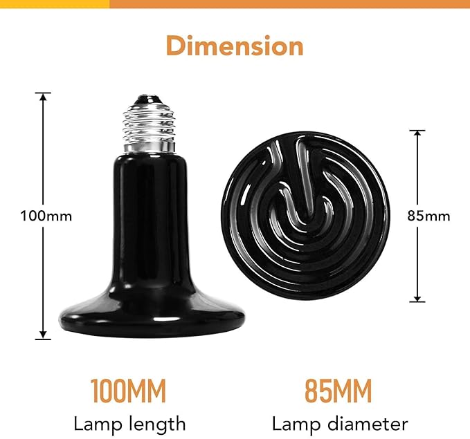 Simple Deluxe 100W Reptile Ceramic Heat Lamp Bulb and 150W Clamp Light with 8.5 Inch Reflector for Amphibian Pet, Silver 2024 Version