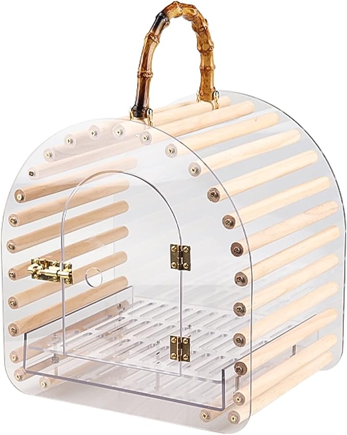 ENGENDER Bird Cage Transparent Breathable Bird Carrier Bird Travel Bag Portable Handle Light Bird Cage Indoor and Outdoor Small Bird Pet Supplies Parakeet Cage