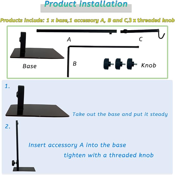 kathson Reptile Lamp Stand Adjustable Metal Floor Lamps Bracket Reptiles Tank Heating Light Support for Bearded Dragon Snakes Tortoise Lizards Frog Hermit Crab (1 PCS)
