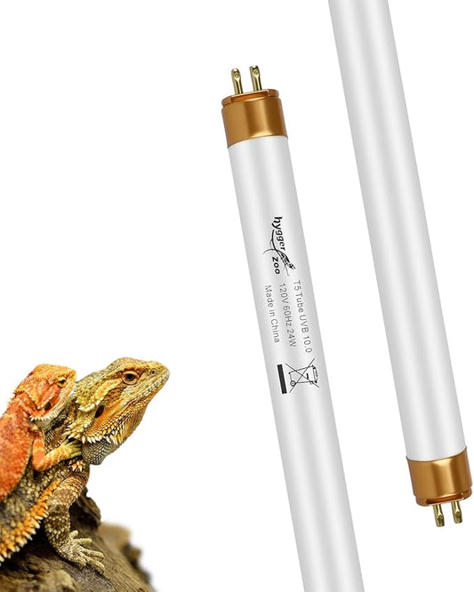 UVB Light for Reptiles Bearded Dragon, 2 Pack T5 UVB Reptile Light UVB Bulb 10.0 24W UVA UVB Reptile Light Bulb Terrarium Light Lamp Tube for Turtle Chameleon Leopard Gecko Snake Tank, 22 Inch
