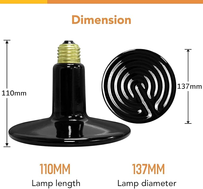 Simple Deluxe 250W Reptile Heat Lamp Bulb No Light Ceramic Heat Emitter Brooder Coop Heater for Amphibian Pet & Incubating Chicken, Snake, Lizard, Spider, 2-Pack,Black