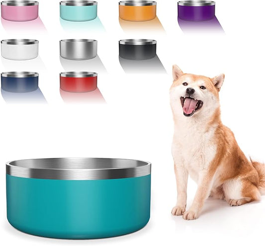 WENBOKMIN Dog Bowl, Stainless Steel Dog Food and Water Bowl with Non Slip Quiet Bottom, Easy to Clean, Dishwasher Safe, 40oz, Lake Blue