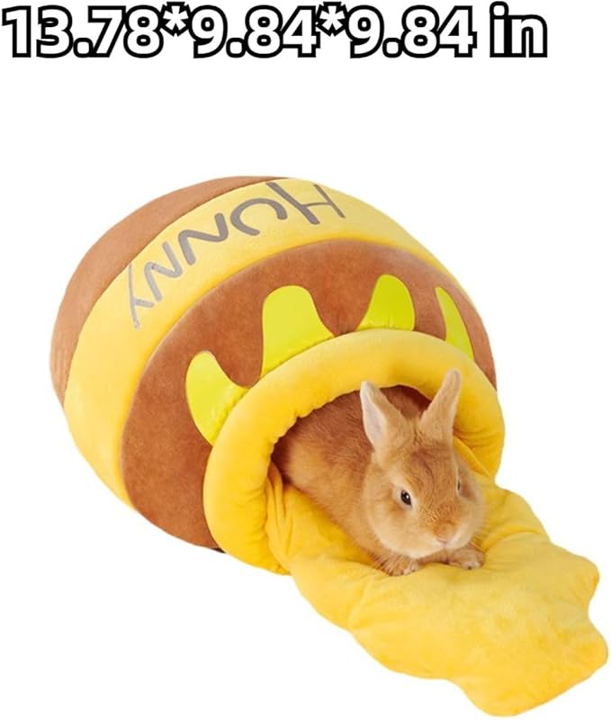 Rabbit Honeypot Bed House - Bunny Hideout Warm Fleece Cuddle Cup Snuggle Sack with Removable Cushion Guinea Pig Hideout Sleeping Cave for Rabbit Guinea Pig Ferret Chinchilla