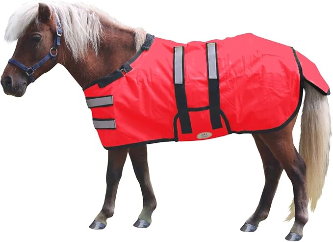 Derby Originals Mini Horse & Foal Winter Turnout Blanket – Reflective, No-Hardware Design, 600D Waterproof Outer, 150g Insulation, 170T Lining, Adjustable Fit, 1-Year Warranty (Red, Small)
