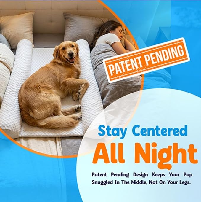 DenMate - On-Bed Dog Bed for Medium/Large Dogs (26x40), Stabilizing 100% Cotton Bolsters for Night Movement, Improves Comfort & Sleep for Dogs & Owners, Machine Washable Pet Mattress (White)