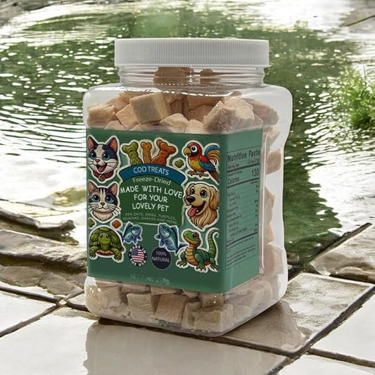 Freeze-Dried Cod Fish Pet Treats, 5 oz, Natural Multi-Pet Food for Dogs, Cats, Birds, Reptiles. Thoughtfully Crafted to Satisfy Multiple Types of Animal Companions.