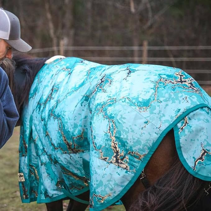 Jeffers Expression 1200 Denier Standard Neck Turnout Sheet, 66" - 0g Lightweight Waterproof Horse Blanket, Breathable Outdoor Rug with Straps, Gussets, Tail Flap, Adjustable Fit - Bisbee Blue