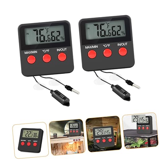 2sets Digital Thermohygrometer for Reptile Tank Snake Lizard Accessories Indoor Thermometer Display for Egg Incubator