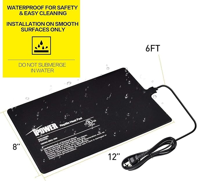 iPower 8x12 Inch Reptile Heat Pad Under Tank Heater, Energy-Efficient & Waterproof Design Terrarium Warmer Mat for Turtles, Lizards, Snakes, 2 Pack