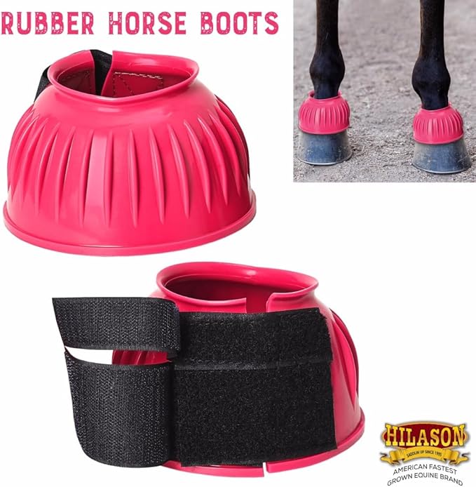 HILASON Western Horse Rubber PVC Ribbed Double Hook and Loop Bell Boots Training Protective Shock Absorbing Leg