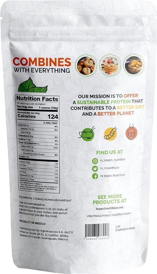 IN INSECT NUTRITION Cricket Flour High Protein 8.82 oz,, 65% Protein, Omega 3 and 6, Rich in Fiber and prebiotics, antioxidants and All Essential Amino acids
