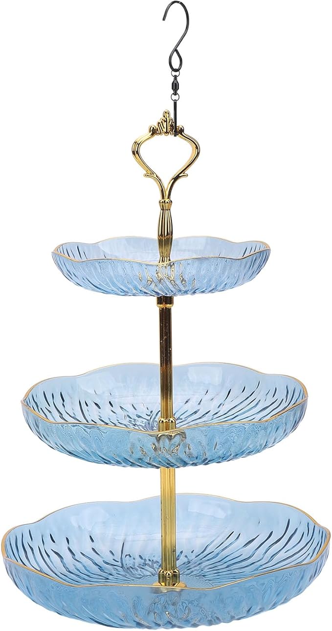 SUNGOOYUE Hanging Bird Feeder for Outdoor Use, Practical Bird Bath with 3-Tier Hanging Bowl, Holds Up to 4.5 Kg of Food, Improves The Watching Experience in Your Garden (Blue)