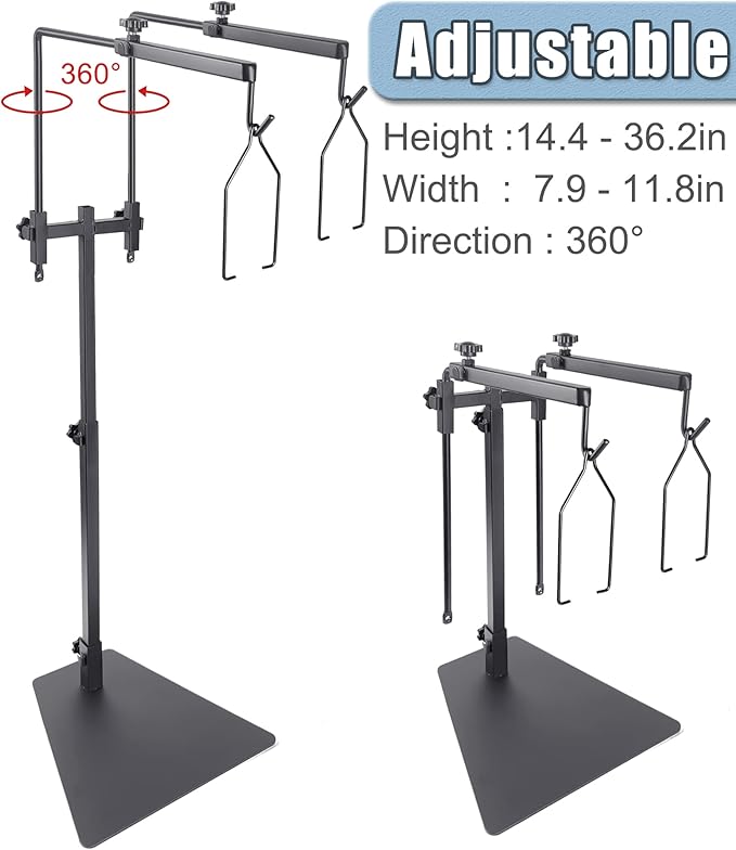 Dual Reptile Heat Lamp Stand for Light Fixtures - Adjustable Height 14.4"-36.2" Metal Holder - Floor Light Stand for Terrarium & Tank