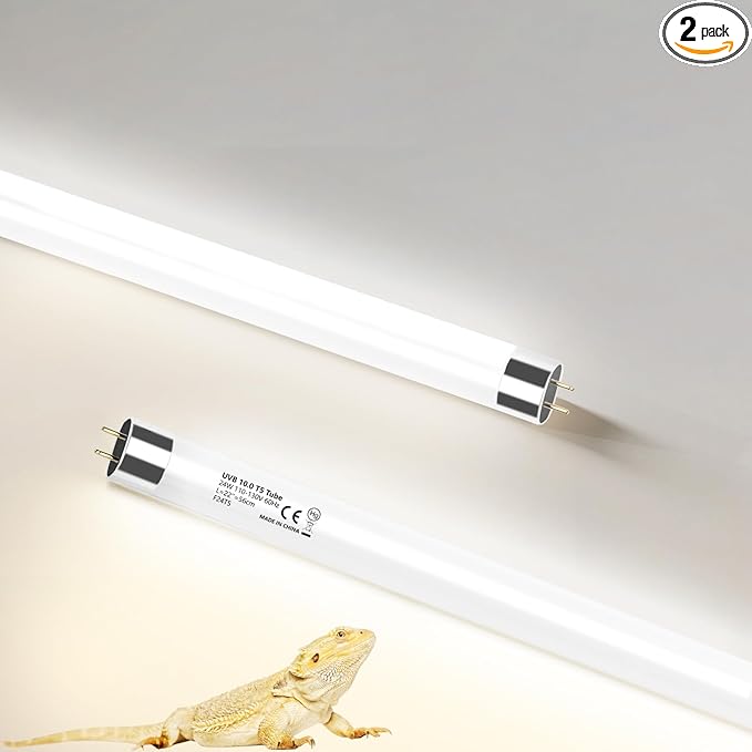 2 Pack T5 HO 10.0 UVB Reptile Bulb 24W, 22-Inch UVA UVB Light for Reptiles, Fluorescent Lamp Tube for Bearded Dragons, Turtles, Chameleons, Lizards, Tropical Desert UVB Lighting