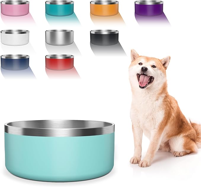 WENBOKMIN Dog Bowl, Stainless Steel Dog Food and Water Bowl with Non Slip Quiet Bottom, Easy to Clean, Dishwasher Safe, 40oz, Mint Green