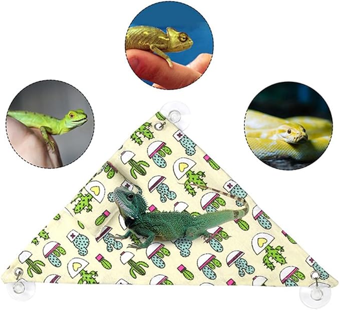 HAICHEN TEC Bearded Dragon Hammock Swing Hanging Bed Lounger Ladder with Adhesive Hooks and Suction Hook for Reptile Bearded Dragon Leopard Gecko Hamster Lizard (Cactus Pattern)