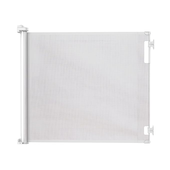 Retractable Baby Gate Perma Child Safety 41" Tall x 71” Wide, Mesh, for Stairs, Doorways, Dogs, Pets, Indoor, Outdoor, One-Handed Operation, Locking, Easy Install, Hardware Mount, White