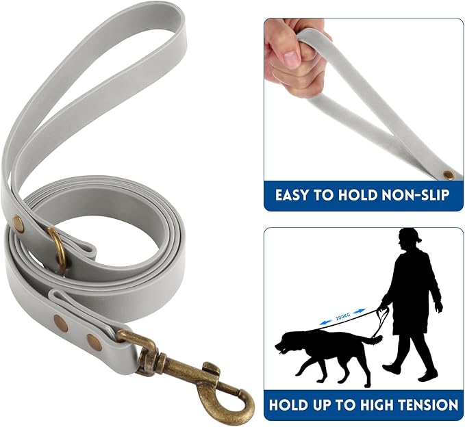 Wisedog Waterproof Dog Collar and Leash Set, Adjustable Puppy Collar with Cute Tag 5FT Dog Leash with Poop Bag for Small Medium Large Dogs (M, Grey)