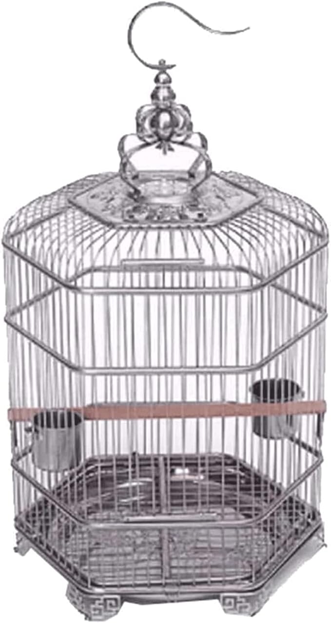 Stainless Steel Bird Cage Portable Bird Carriers for Home Flying Bird Cage with Easy Clean Tray Travel Birdcages，Silver 36CM