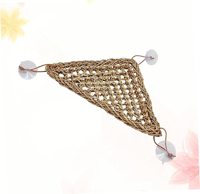 Garneck Stable Triangle Reptile Hammock for Lizards and Small Crabs Natural Texture Swing Mat with Suckers for Easy Installation and Elevated Comfort